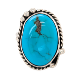 Estate: Sterling Silver Turquoise Ring with Twisted Accents